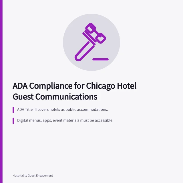 Card summarizing ADA compliance for Chicago hotel guest communications. What ADA compliance means for Chicago hotel guest communications