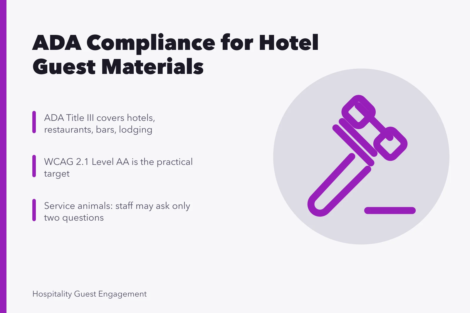 ADA compliance guide for hotel guest engagement materials and digital accessibility. ADA compliance in guest engagement materials, a US guide