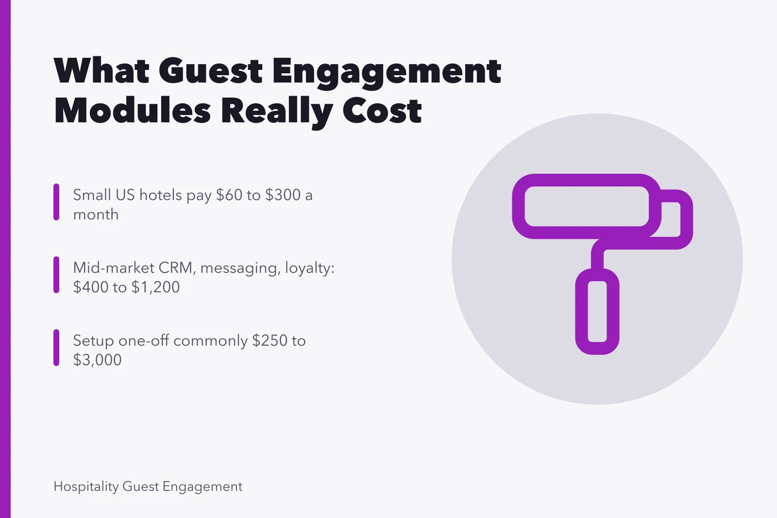 Card showing guest engagement software monthly module costs and setup fees. Hospitality Guest Engagement Software: Which Modules Matter in Practice
