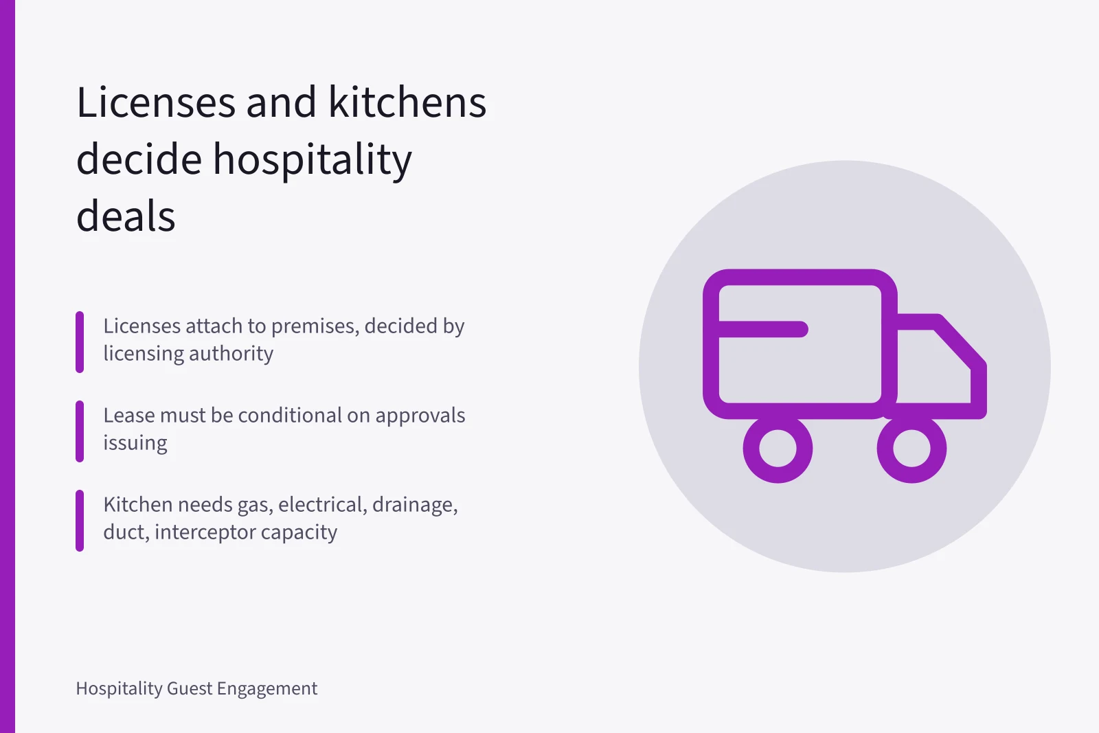 Card on hospitality lease licenses and kitchen building capacity. Licenses vs landlord control: the two things hospitality property really turns on