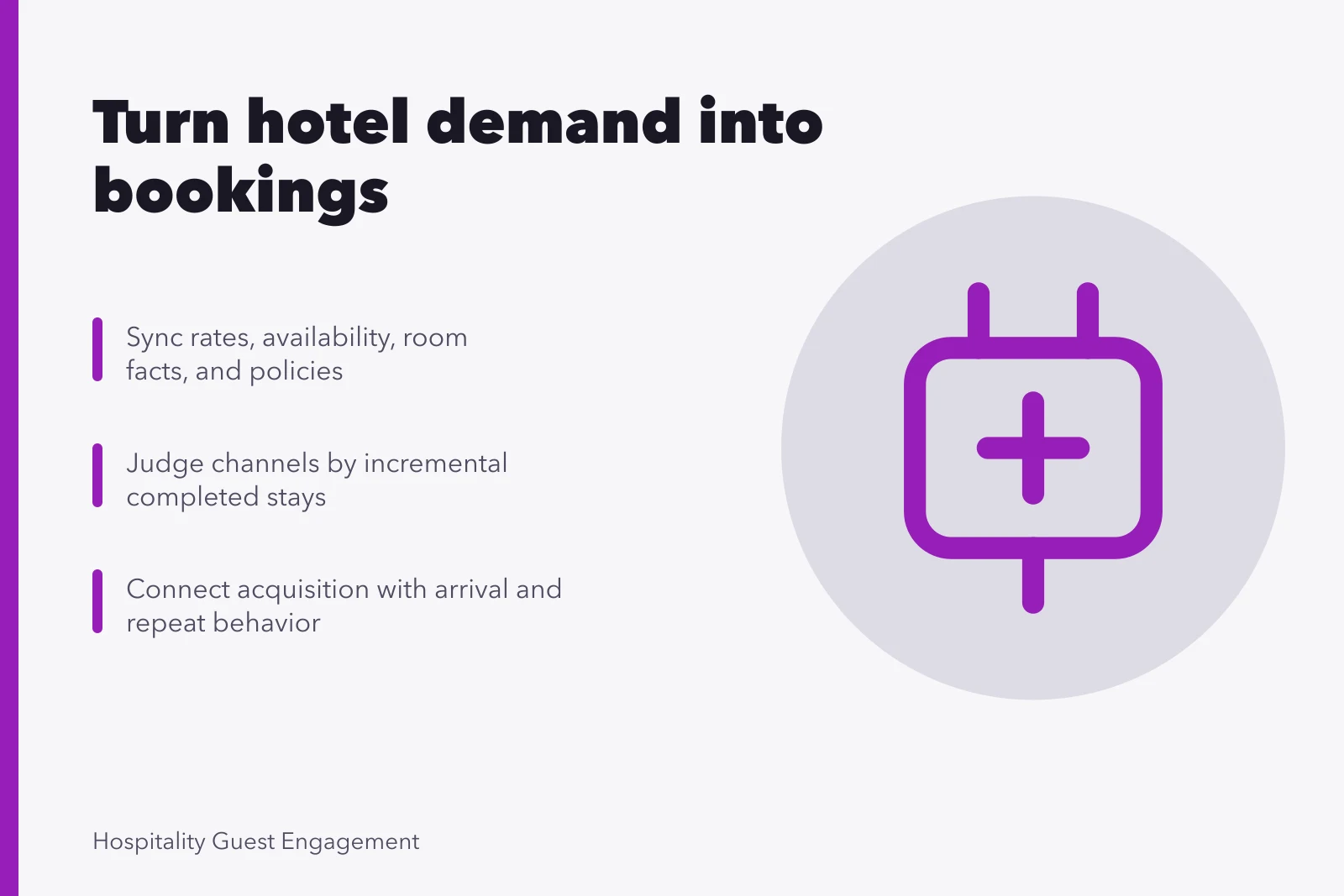 Hotel marketing guide card on turning demand into bookings. Turning hotel demand into bookings: a practical marketing guide
