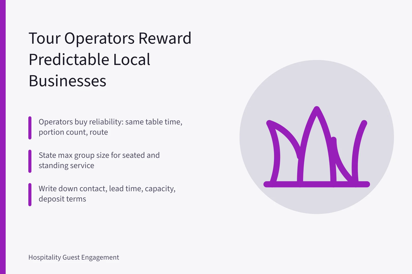 Card summarizing tour operator predictability for local businesses. Why do tour operators reward local businesses that offer predictability?