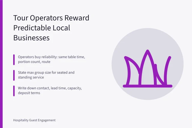 Card summarizing tour operator predictability for local businesses. Why do tour operators reward local businesses that offer predictability?