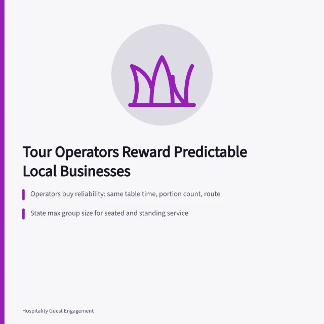 Card summarizing tour operator predictability for local businesses. Why do tour operators reward local businesses that offer predictability?