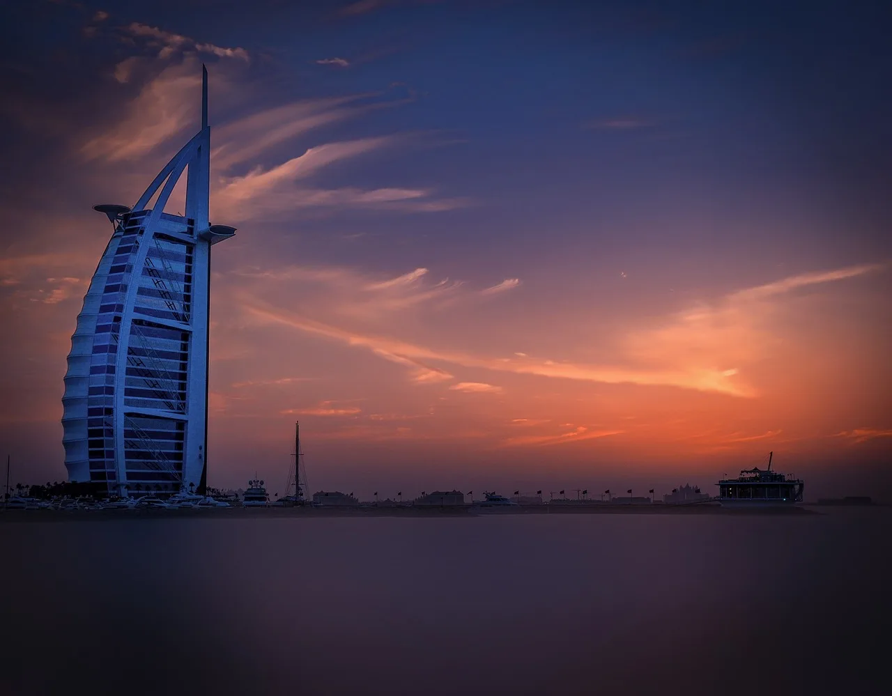dubai, hotel, sea, sunset, sky, burj-al-arab, modern hotel, dubai hotel, holiday, nature, architecture. How to improve hotel email marketing: diagnose, comply, test