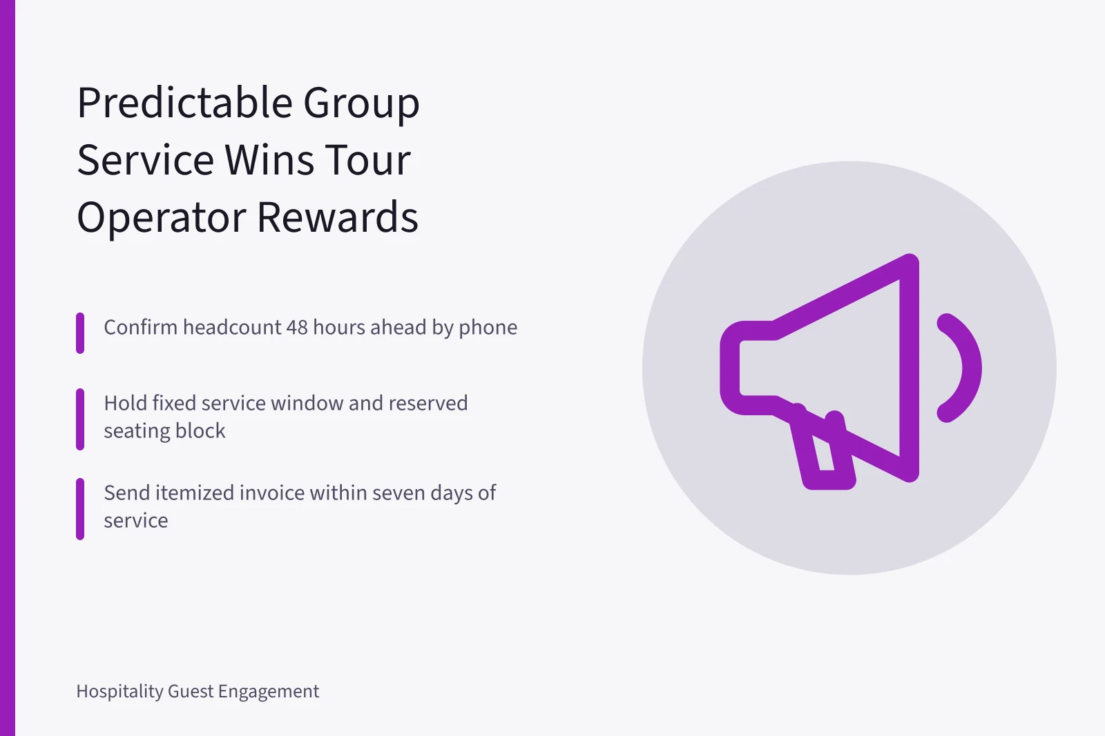 Card summarizing tour operator partnership predictability for hotels and restaurants. Tour operator partnerships and local business predictability: a US hospitality guide